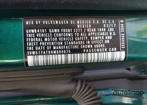 2017 Volkswagen Beetle #Pinkbeetle/1.8T Classic/1.8T S/1.8T Se/1.8T Sel из США, поврежденный, VIN 3VW517AT8HM809675